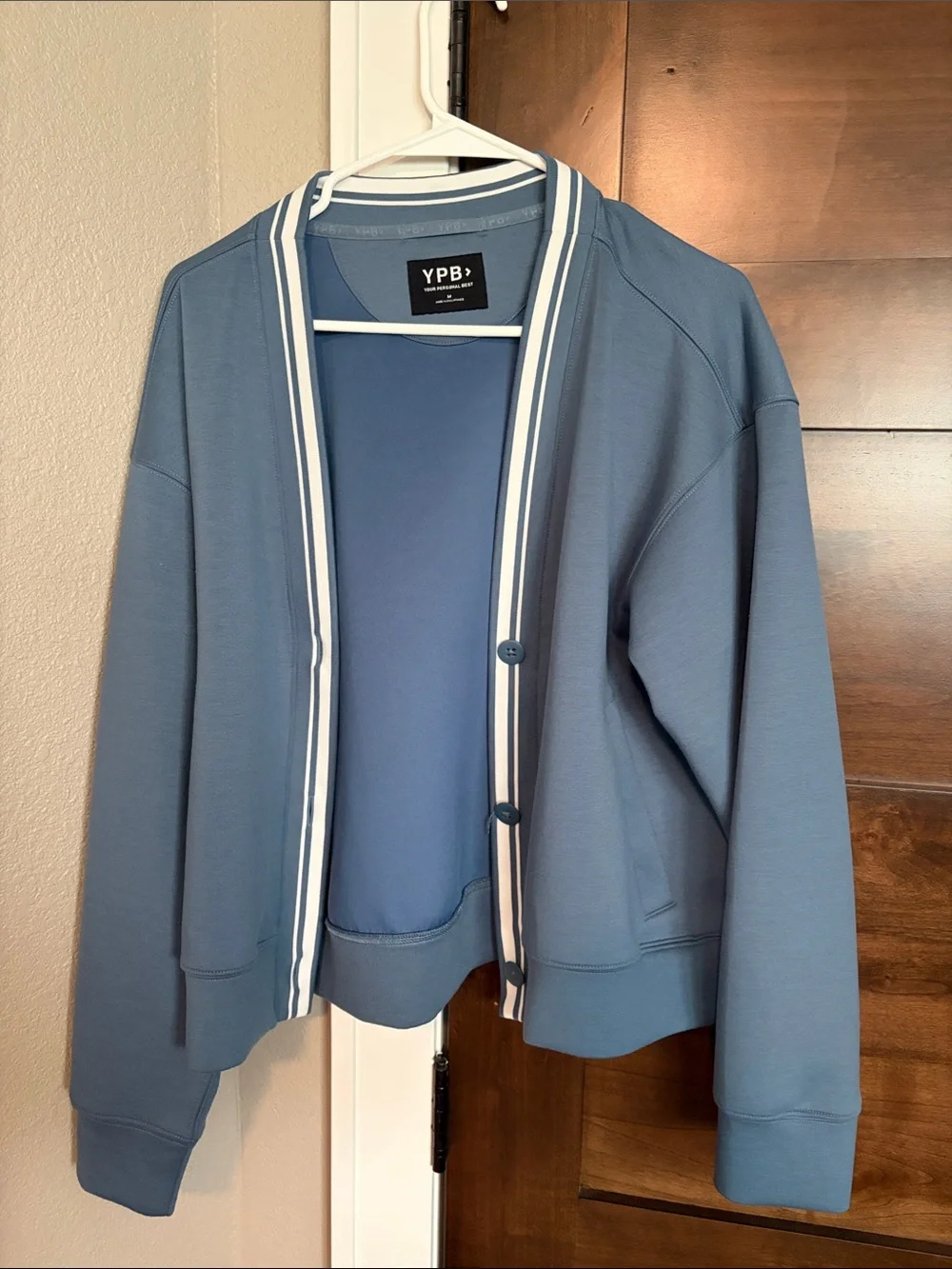 YPB Women's Blue Striped-Trim Cardigan Sweater